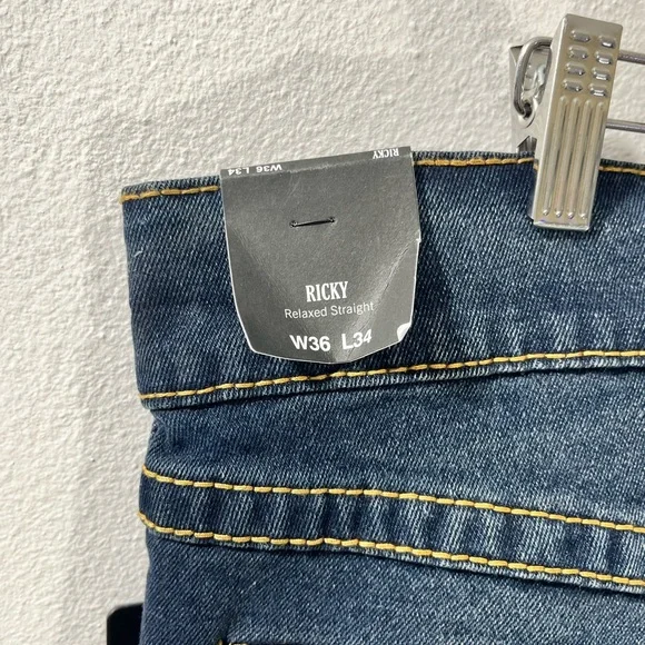 True Religion Ricky Big T Flap Relaxed Straight Fit Jeans SZ 36 X 34 NWT